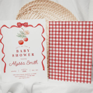 Cherry und Red Ribbon Frame Baby Dusche Einladung