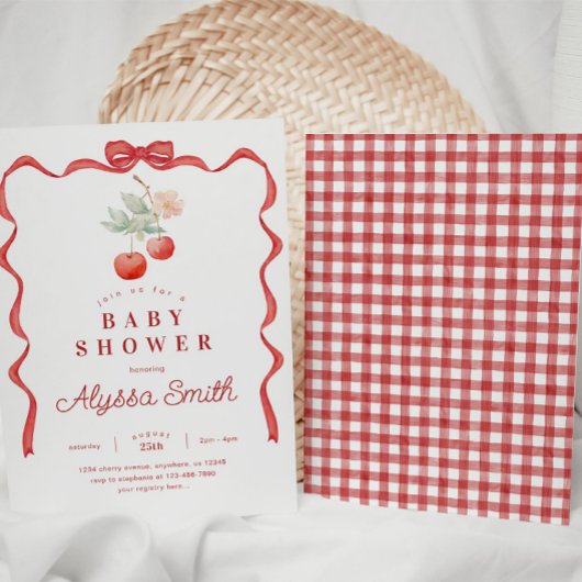 Cherry und Red Ribbon Frame Baby Dusche Einladung
