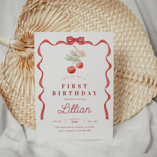 Cherry und Red Ribbon Frame Geburtstag Einladung