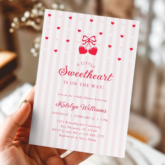 Cherry Valentine Bow Baby Shower Invitation Einladung