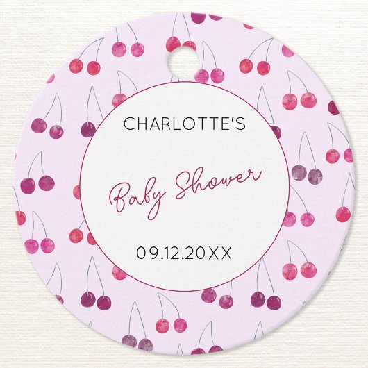 Cherry Watercolor Babydusche Personalisiert Geschenkanhänger