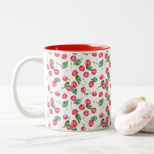 Cherry Watercolor-Muster Zweifarbige Tasse (Mit Donut)