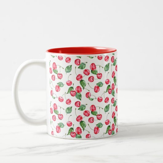 Cherry Watercolor-Muster Zweifarbige Tasse (Links)