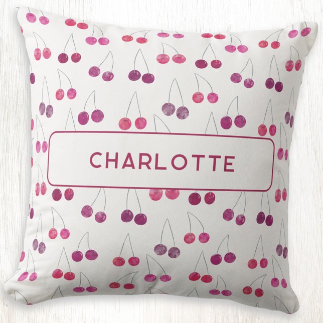 Cherry Watercolor Personalisiert Kissen (Personalized custom name watercolor cherriespattern throw pillow)