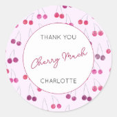 Cherry Watercolor Personalisiert Vielen Dank Runder Aufkleber (Vorderseite)