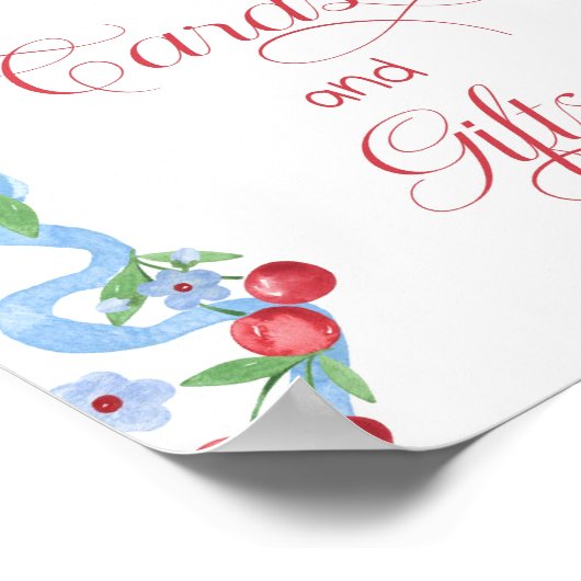 Cherry Whimsical Blue Bow Cards und Geschenke Poster (Ecke)