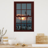 Cherry Wood Imitate Window Illusion - Vogelschloss Poster (Küche)