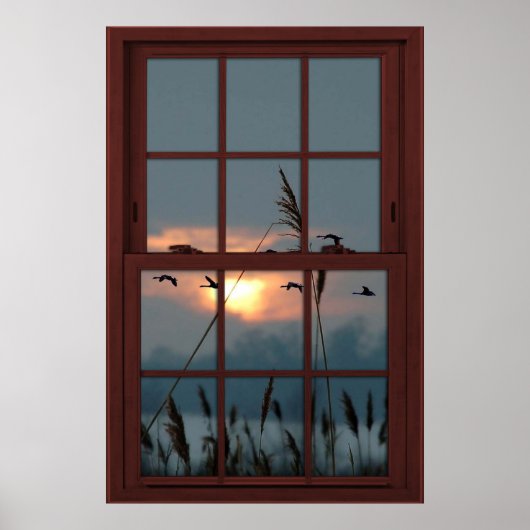 Cherry Wood Imitate Window Illusion - Vogelschloss Poster (Vorne)