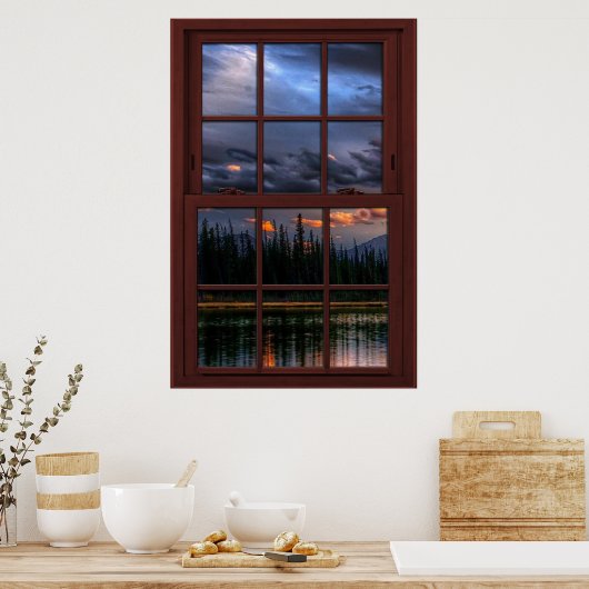 Cherry Wood Picture Window Landschaft Ansicht 1 vo Poster (Küche)