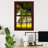 Cherry Wood Picture Window Oak Tree View Poster (Heimbüro)