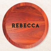 Cherry wood texture custom monogram. runder pappuntersetzer (Vorderseite)