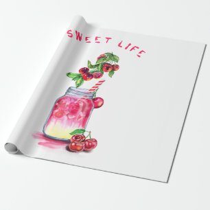 Cherry Wrapping Paper Juice Fresh Cool Drink Geschenkpapier