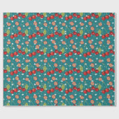 Cherry Wrapping Paper mit dusty Blue Background Geschenkpapier (Flach)