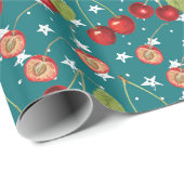 Cherry Wrapping Paper mit dusty Blue Background Geschenkpapier (Rolleneckpunkt)