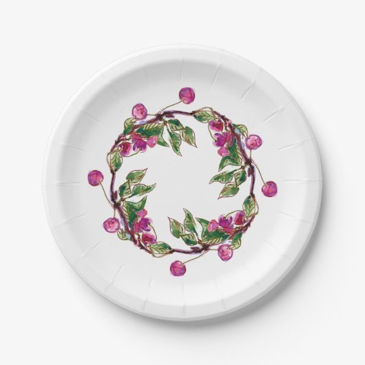 Cherry Wreath von Linandara Plate Pappteller (Vorderseite)