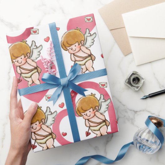Cherub and Red Doodle Hearpping Paper Geschenkpapier (Schenken)
