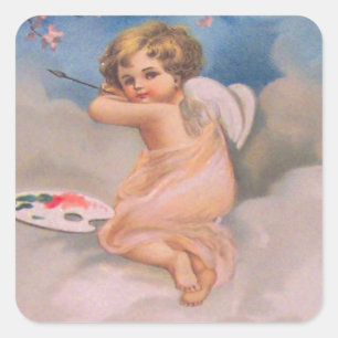 Cherub Angel Cherry Tree Malerei Palette Christlic Quadratischer Aufkleber
