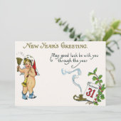 Cherub Angel Holly Calendar Bell Horn Einladung (Stehend Vorderseite)