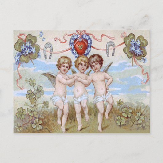 Cherub Angel Horseshoe Kleeblatt Postkarte (Vorderseite)