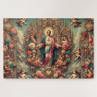 Cherub Angels Jesus Floral Collage Puzzle