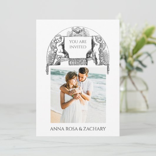 *~* Cherub AR6 Viktorianisch QR FOTO UAWG Wedding Einladung (Stehend Vorderseite)