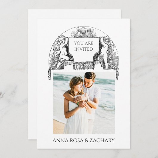 *~* Cherub AR6 Viktorianisch QR FOTO UAWG Wedding Einladung (Vorne/Hinten)