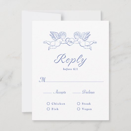 Cherub Cupid Couple Holding Heart Wedding Meal RSVP Karte (Vorderseite)
