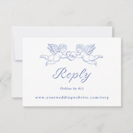 Cherub Cupid Couple Holding Heart Wedding Online RSVP Karte