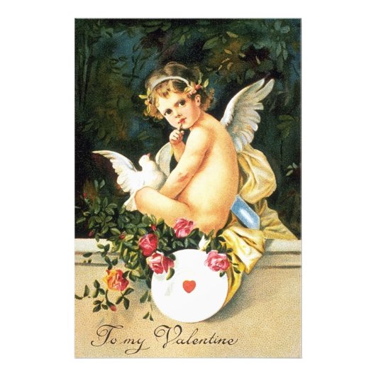Cherub Cupid Dove Rose Herz Fotodruck (Vorne)