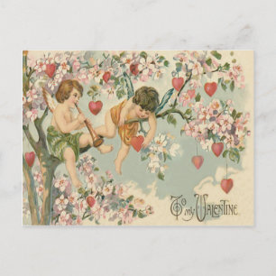 Cherub Cupid Flöte Magnolienbaum Herz Postkarte