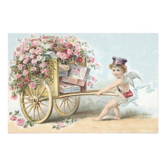 Cherub Cupid Mail Rose Candy Cart Fotodruck (Vorne)