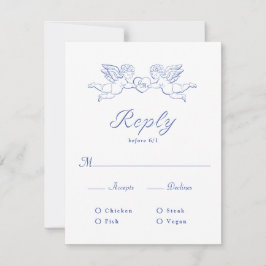 Cherub Cupid Paar hält Herz Hochzeitsmahl RSVP Karte