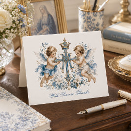 Cherub Engel Blaues Florales Marian Monogramm Dankeskarte