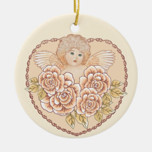 Cherub Engel Herz individuelle Weihnachtsbaumdekor Keramikornament