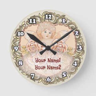 Cherub Engel Herz  Runde Wanduhr