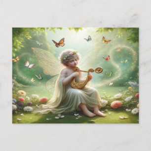 Cherub Engel spielt Harfe Postkarte