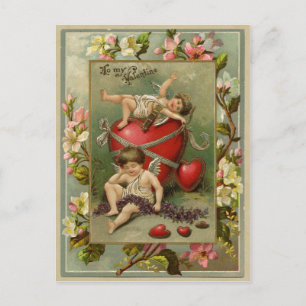Cherub Engel und Herzen Vintage Reproduktion Postkarte