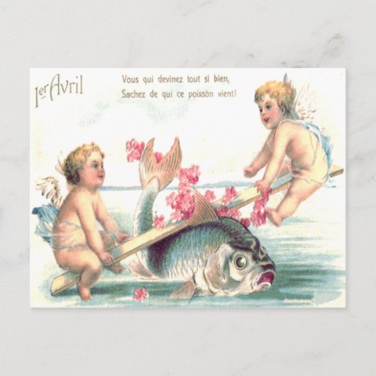 Cherub Engel Wippe Fisch Postkarte (Vorderseite)