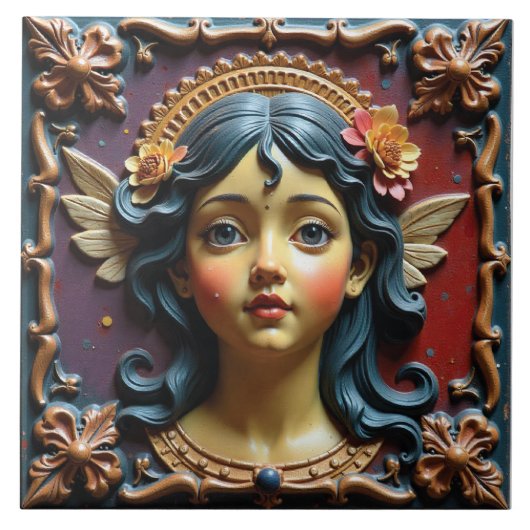 Cherub in Lila und rot Fliese (Vorderseite)