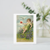 Cherub mit Liebe Letter and Love Bird Postkarte (Stehend Vorderseite)