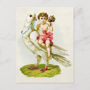Cherub mit Rose Reiten an einer Taube Postkarte