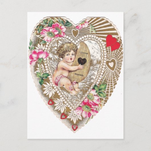 Cherub Playing Harp Illustration Postkarte (Vorderseite)