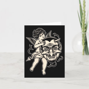 Cherub und Satan Traditionelles Tattoo-Schwarzarbe Karte
