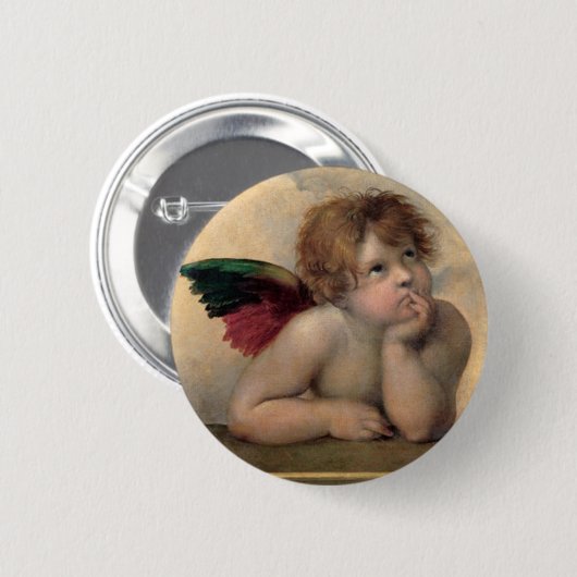 Cherub von Sistine Madonna nach Raphael Button (Vorne & Hinten)