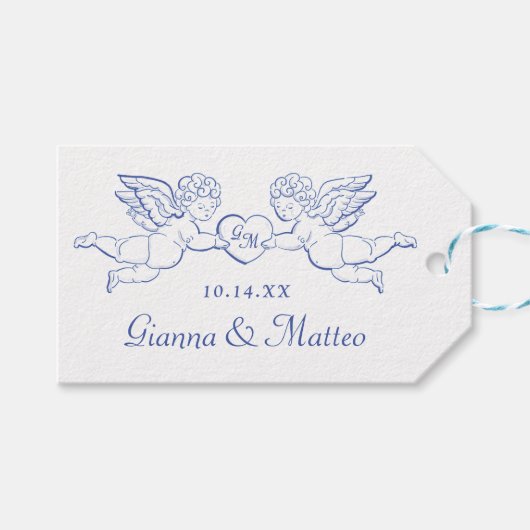 Cherubs Holding Heart Couple Cupids Initials Geschenkanhänger (Vorderseite (Horizontal))