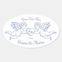 Cherubs Holding Heart Couple Cupids Initials Ovaler Aufkleber