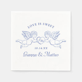 Cherubs Holding Heart Couple Cupids Initials Serviette