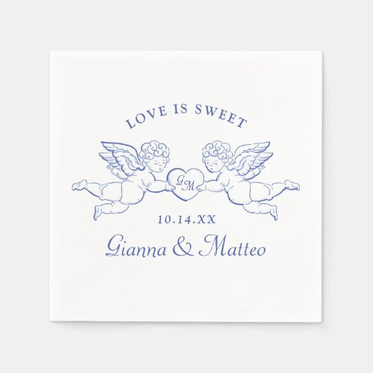 Cherubs Holding Heart Couple Cupids Initials Serviette (Vorderseite)