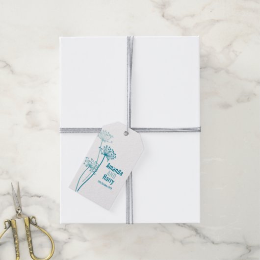 Chervil Blue aquamarin White Hochzeitstitel Geschenkanhänger (Mit Garn)