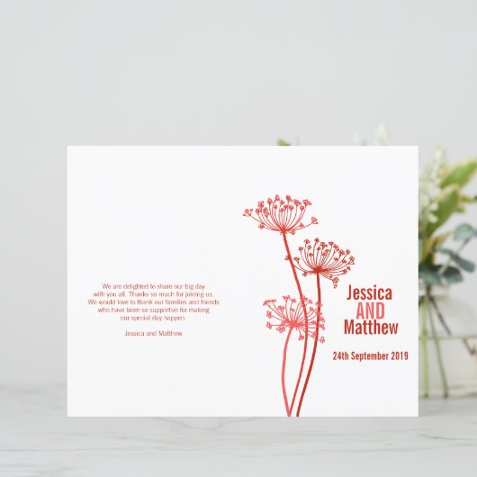 Chervil-Blume-Hochzeitsprogramm (Stehend Vorderseite)